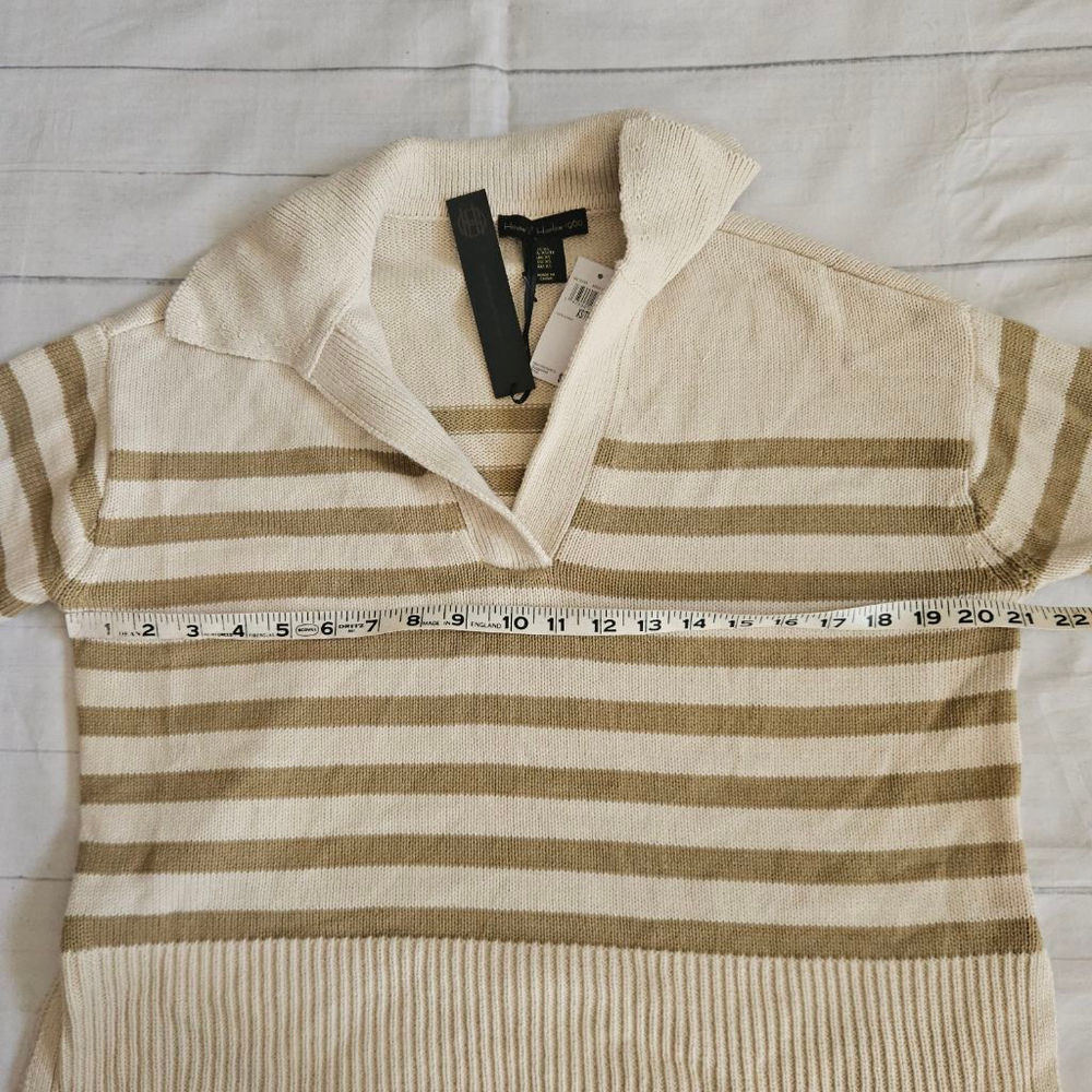 House of Harlow Birch Olive Stripe Knit Collared Pullover Sweater Neutral XS Nwt - Picture 5 of 5